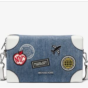 Michael Kors Blue and White Crossbody Bag with Travel-Inspired Design